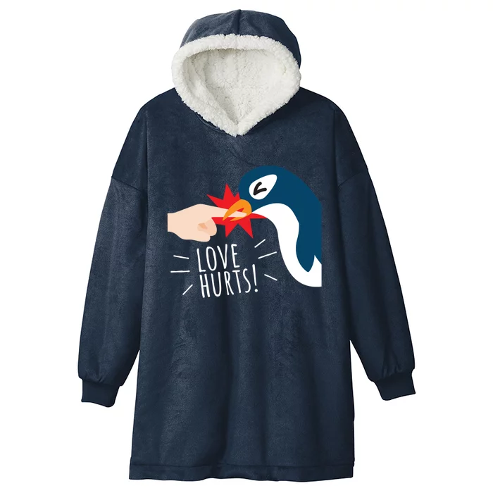 Love Hurts Penguin Funny Cute Valentines Day Gift Great Gift Hooded Wearable Blanket