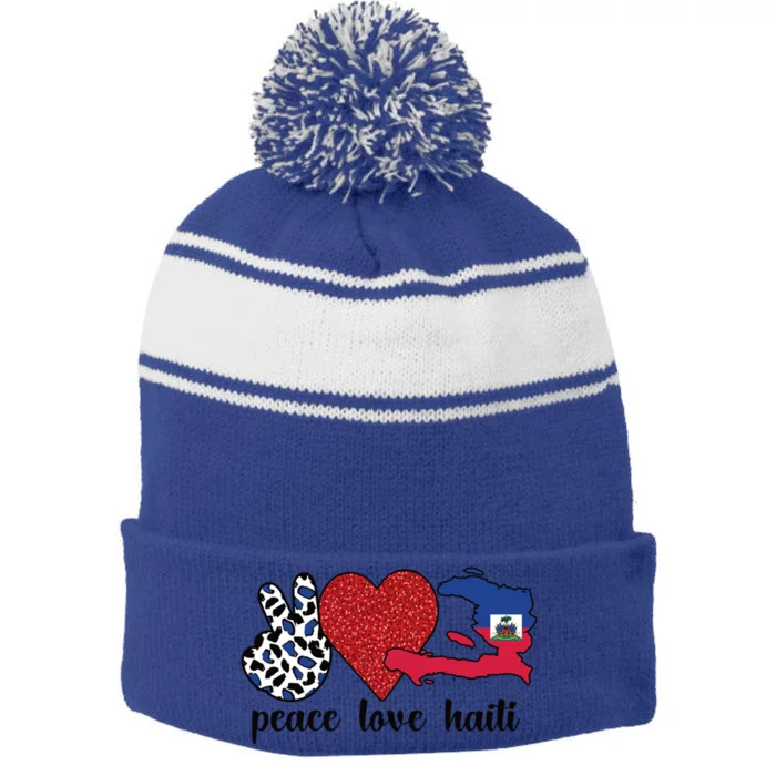 Love Haiti Proud Haitian Flag Haitian Roots Funny Gift Stripe Pom Pom Beanie