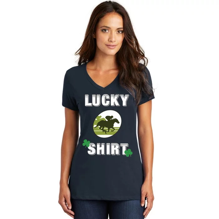 Lucky Horse Race Equestrian Darks Women's V-Neck T-Shirt