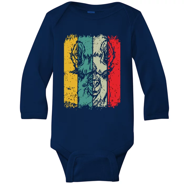 Llama Head Retro Llama Farmers Vintage Llamas Llama Alpaca Baby Long Sleeve Bodysuit