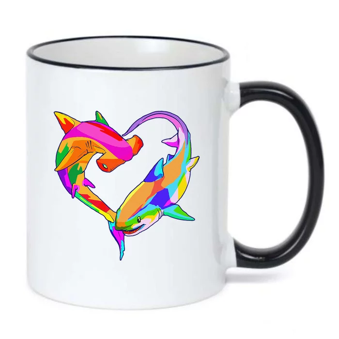 Love Heart Shark Valentine's Day I Love Sharks Colorful Black Color Changing Mug