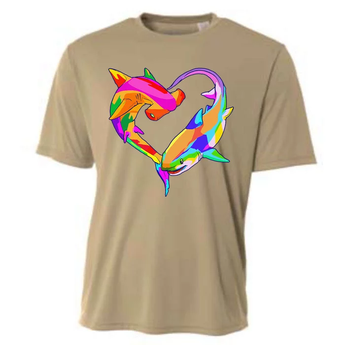 Love Heart Shark Valentine's Day I Love Sharks Colorful Cooling Performance Crew T-Shirt