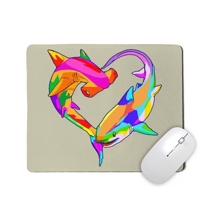 Love Heart Shark Valentine's Day I Love Sharks Colorful Mousepad