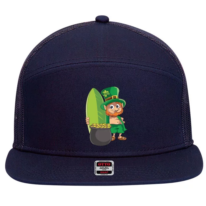 Leprechaun Hawaiian Surfing St Patricks Day Hawaii Aloha Funny Gift 7 Panel Mesh Trucker Snapback Hat