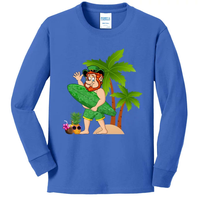 Leprechaun Hawaiian Surfing St Patricks Day Hawaii Gift Kids Long Sleeve Shirt