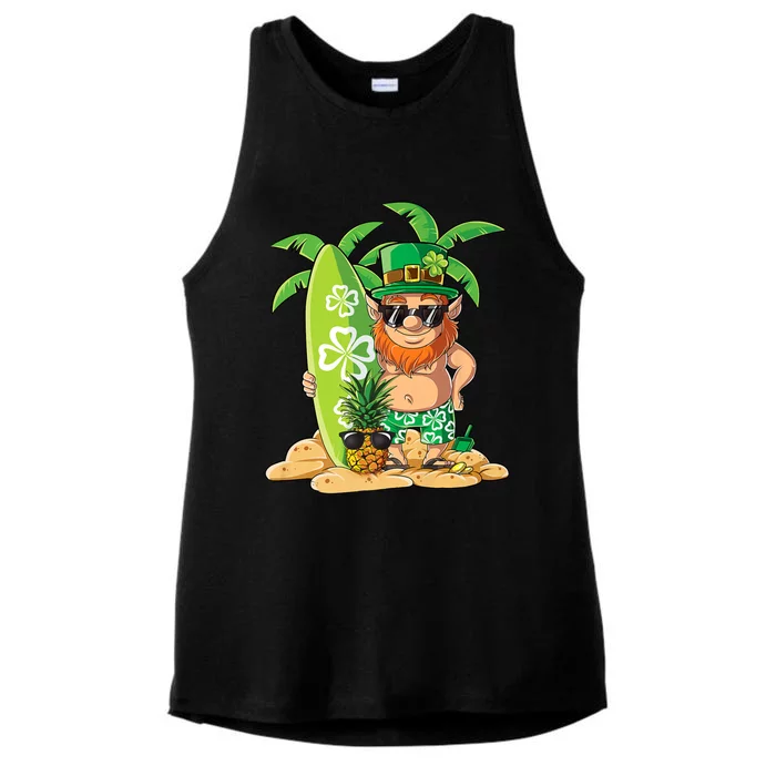 Leprechaun Hawaiian Surfing St Patricks Day Hawaii Meaningful Gift Ladies Tri-Blend Wicking Tank