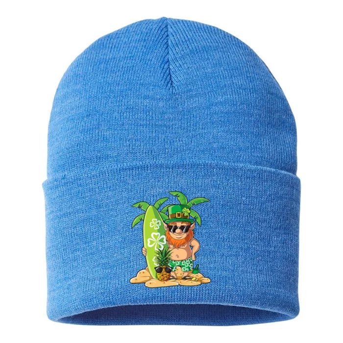 Leprechaun Hawaiian Surfing St Patricks Day Hawaii Meaningful Gift Sustainable Knit Beanie