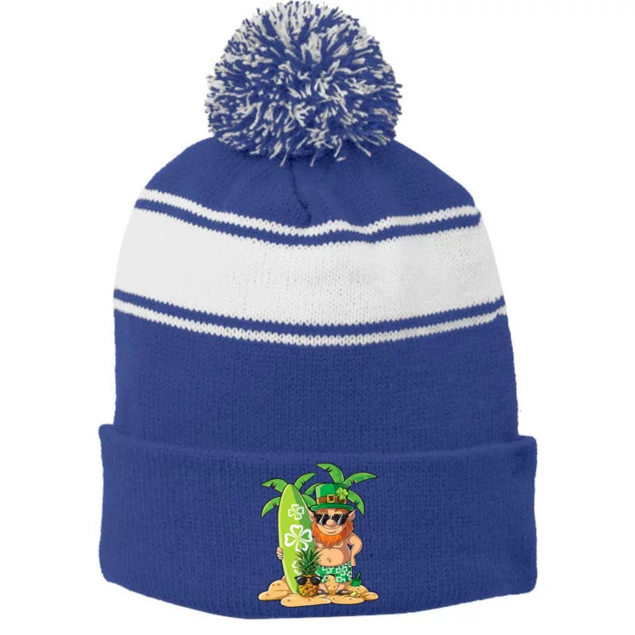 Leprechaun Hawaiian Surfing St Patricks Day Hawaii Meaningful Gift Stripe Pom Pom Beanie