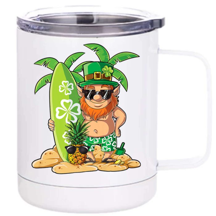 Leprechaun Hawaiian Surfing St Patricks Day Hawaii Meaningful Gift Front & Back 12oz Stainless Steel Tumbler Cup