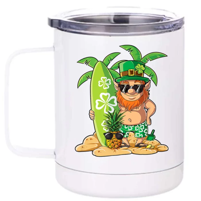 Leprechaun Hawaiian Surfing St Patricks Day Hawaii Meaningful Gift Front & Back 12oz Stainless Steel Tumbler Cup