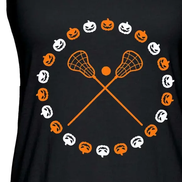 Lacrosse Halloween Spooky Pumpkins Sports Autumn Fall Ladies Essential Flowy Tank