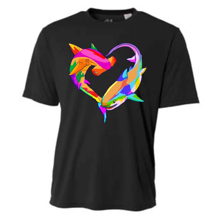 Love Heart Shark Valentine's Day I Love Sharks Colorful Gift Cooling Performance Crew T-Shirt