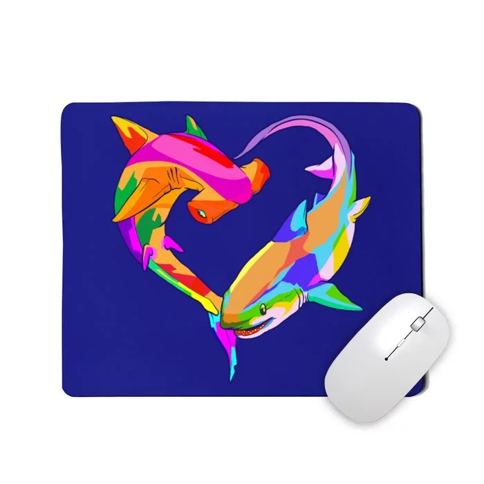 Love Heart Shark Valentine's Day I Love Sharks Colorful Gift Mousepad