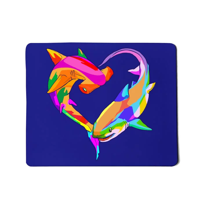 Love Heart Shark Valentine's Day I Love Sharks Colorful Gift Mousepad