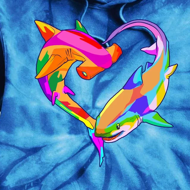 Love Heart Shark Valentine's Day I Love Sharks Colorful Gift Tie Dye Hoodie