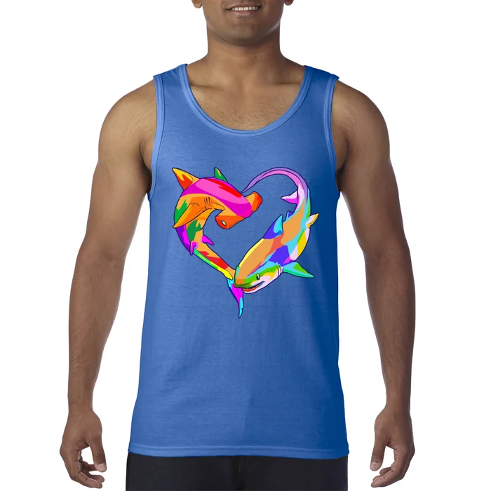 Love Heart Shark Valentine's Day I Love Sharks Colorful Gift Tank Top