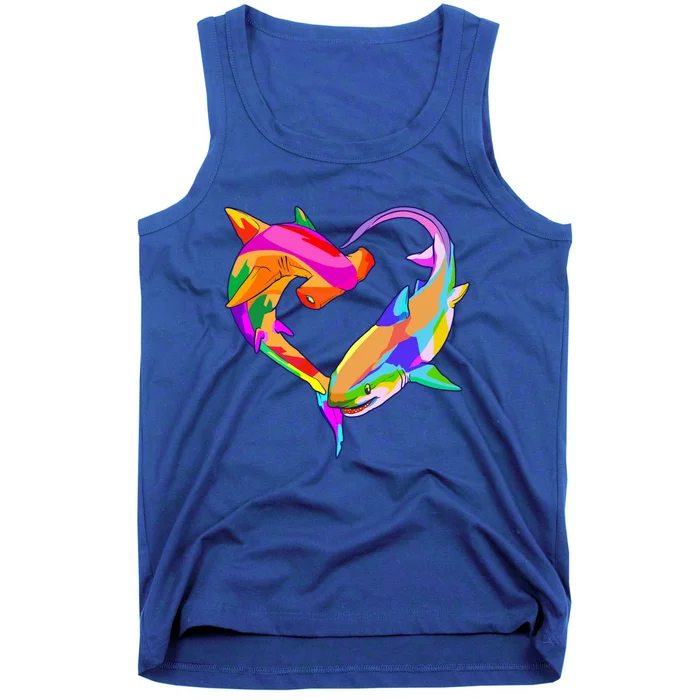 Love Heart Shark Valentine's Day I Love Sharks Colorful Gift Tank Top