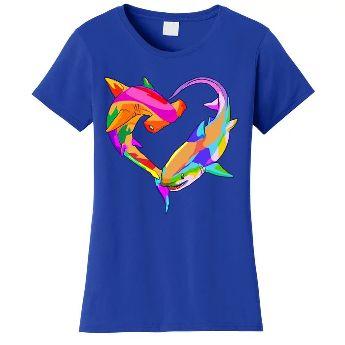 Love Heart Shark Valentine's Day I Love Sharks Colorful Gift Women's T-Shirt