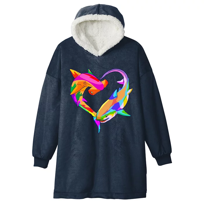 Love Heart Shark Valentine's Day I Love Sharks Colorful Gift Hooded Wearable Blanket