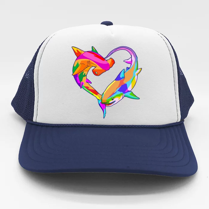 Love Heart Shark Valentine's Day I Love Sharks Colorful Gift Trucker Hat