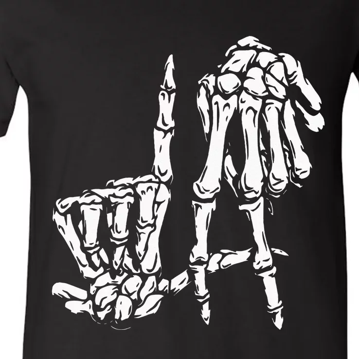 La Hand Sign Lazy DIY Halloween Costume Skeleton Los Angeles V-Neck T-Shirt