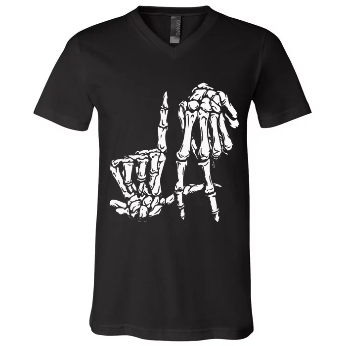 La Hand Sign Lazy DIY Halloween Costume Skeleton Los Angeles V-Neck T-Shirt