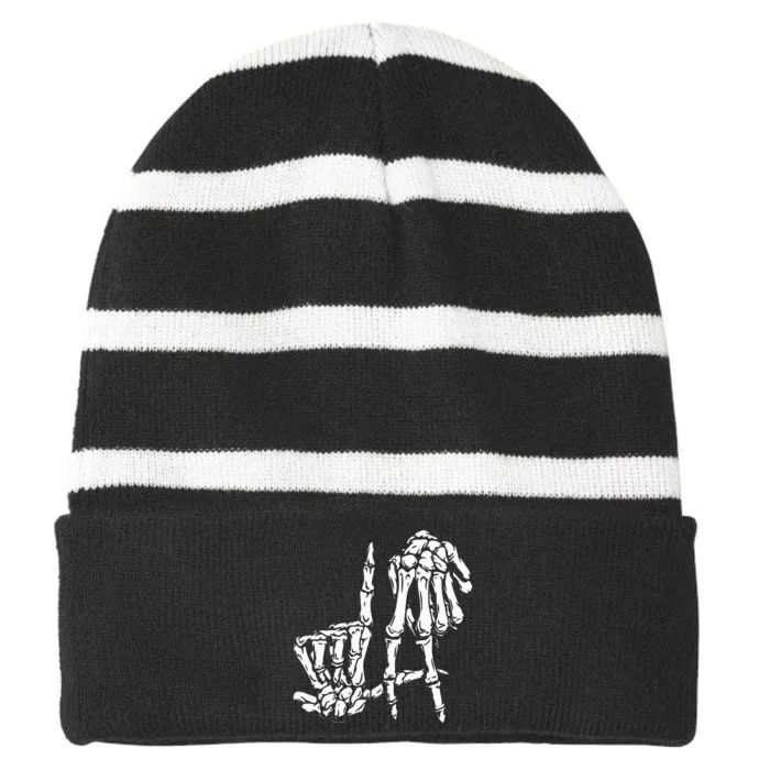 La Hand Sign Lazy DIY Halloween Costume Skeleton Los Angeles Striped Beanie with Solid Band