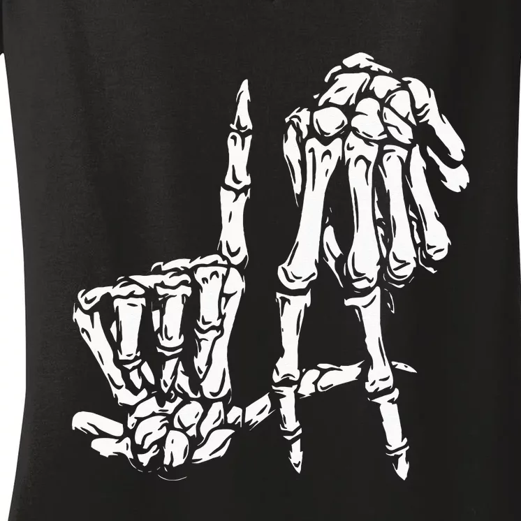 La Hand Sign Lazy DIY Halloween Costume Skeleton Los Angeles Women's V-Neck T-Shirt