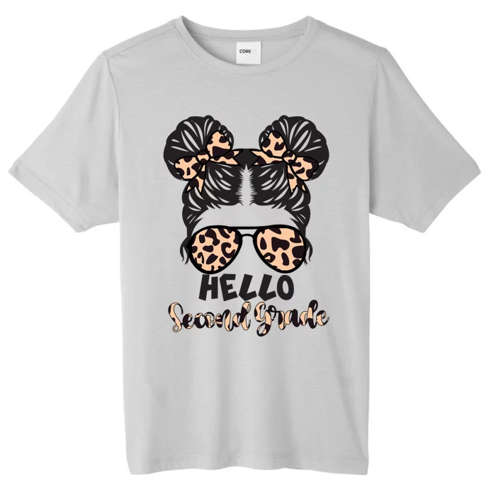 Leopard Hello Second Grade Messy Bun Hair Teacher And Gift ChromaSoft Performance T-Shirt