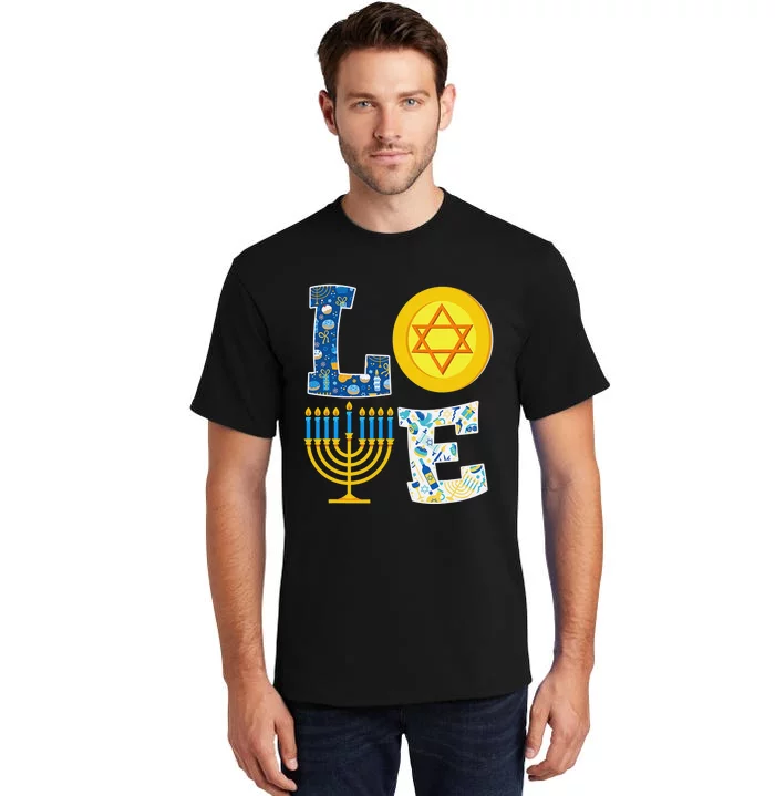 Love Hanukkah Shirt Chanukah Menorah Pajama Matching Family Tall T-Shirt