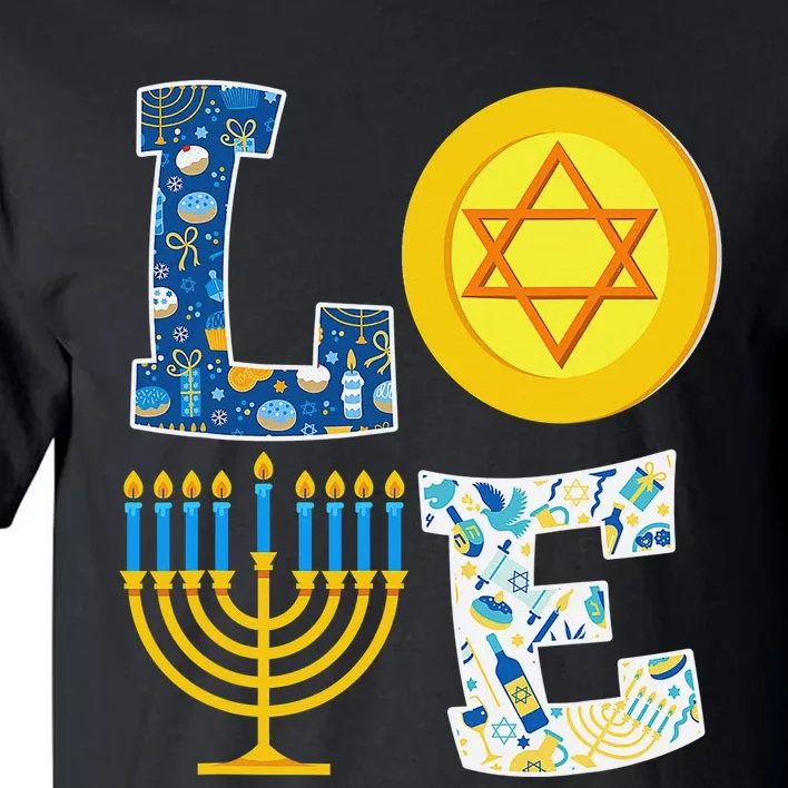 Love Hanukkah Shirt Chanukah Menorah Pajama Matching Family Tall T-Shirt