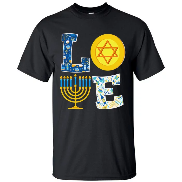 Love Hanukkah Shirt Chanukah Menorah Pajama Matching Family Tall T-Shirt