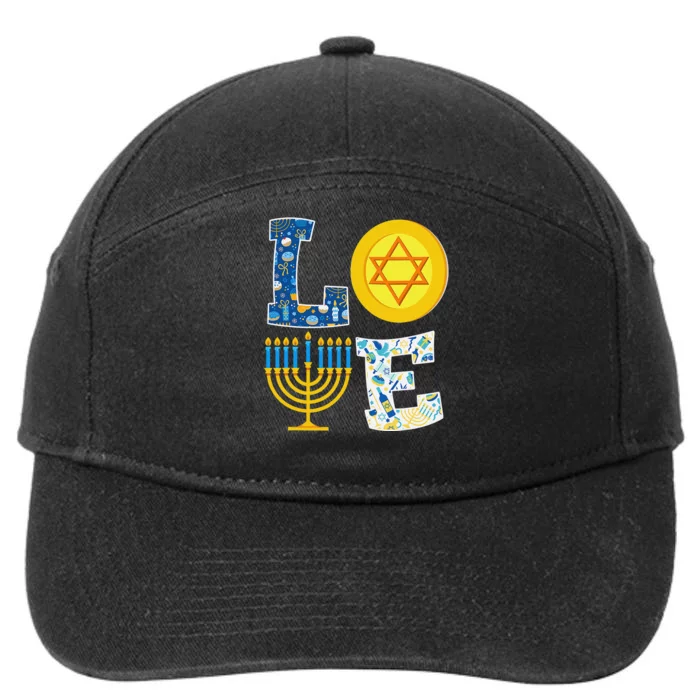 Love Hanukkah Shirt Chanukah Menorah Pajama Matching Family 7-Panel Snapback Hat