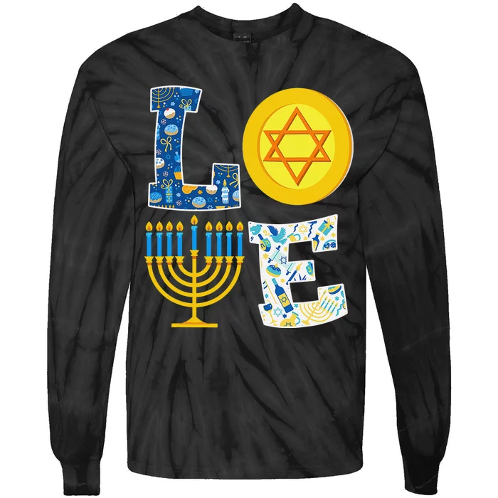 Love Hanukkah Shirt Chanukah Menorah Pajama Matching Family Tie-Dye Long Sleeve Shirt