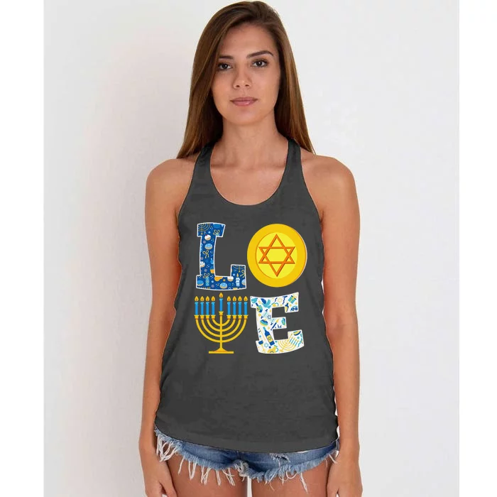 Love Hanukkah Shirt Chanukah Menorah Pajama Matching Family Women's Knotted Racerback Tank