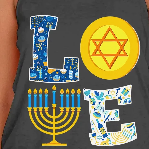 Love Hanukkah Shirt Chanukah Menorah Pajama Matching Family Women's Knotted Racerback Tank