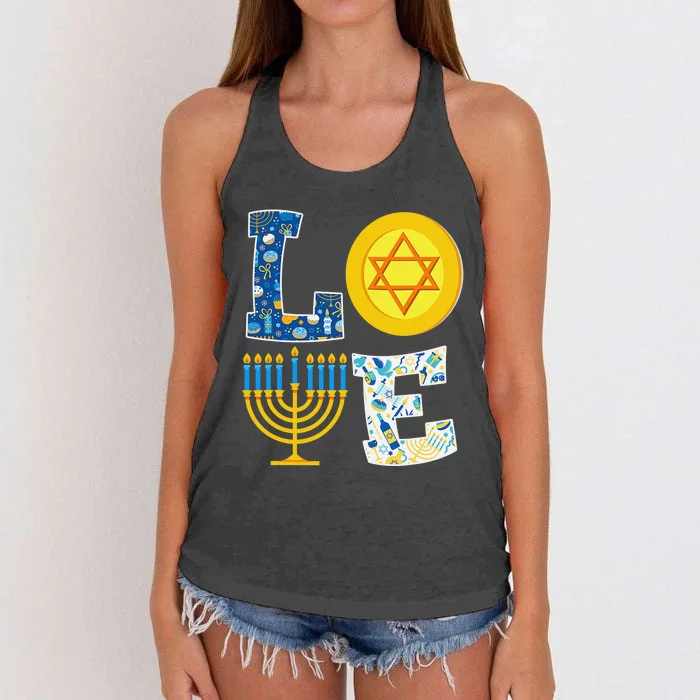 Love Hanukkah Shirt Chanukah Menorah Pajama Matching Family Women's Knotted Racerback Tank