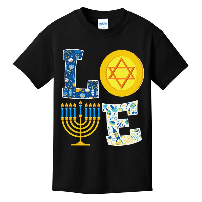 Love Hanukkah Shirt Chanukah Menorah Pajama Matching Family Kids T-Shirt