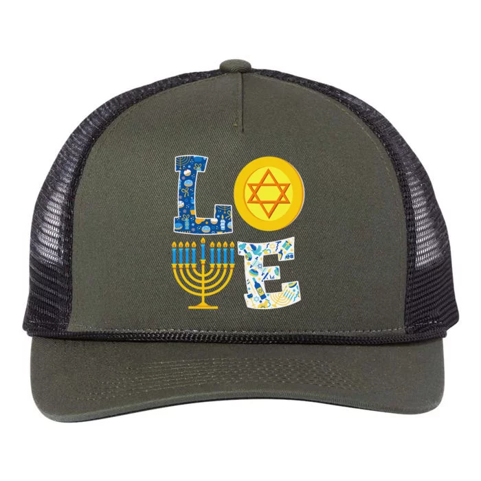 Love Hanukkah Shirt Chanukah Menorah Pajama Matching Family Retro Rope Trucker Hat Cap