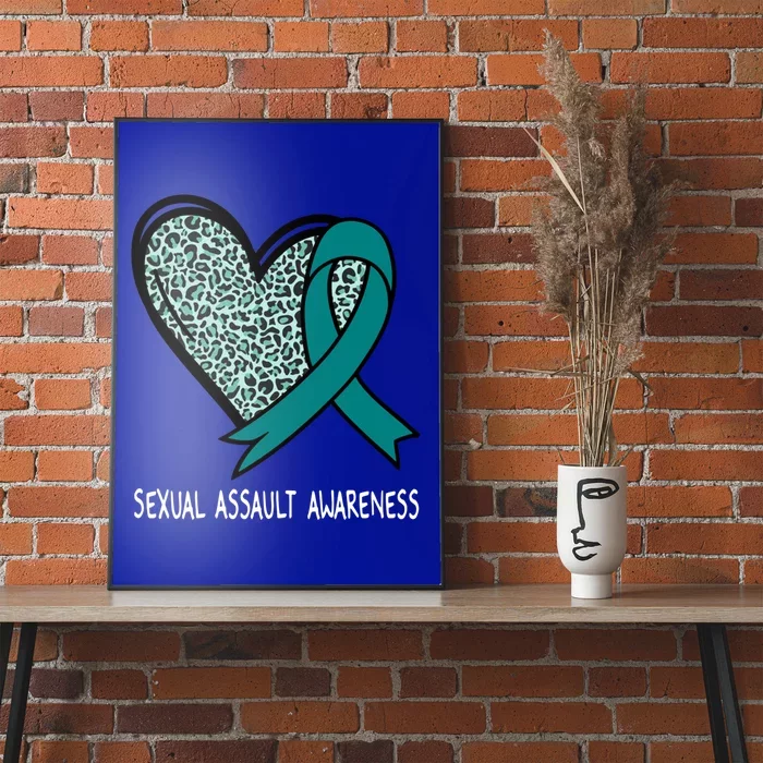 Leopard Heart Sexual Assault Awareness Teal Ribbon Funny Gift Poster