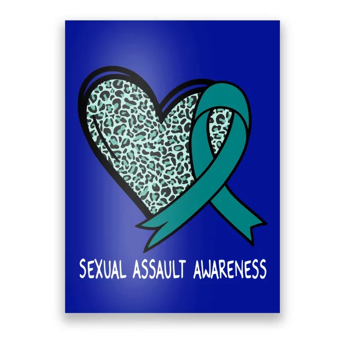 Leopard Heart Sexual Assault Awareness Teal Ribbon Funny Gift Poster