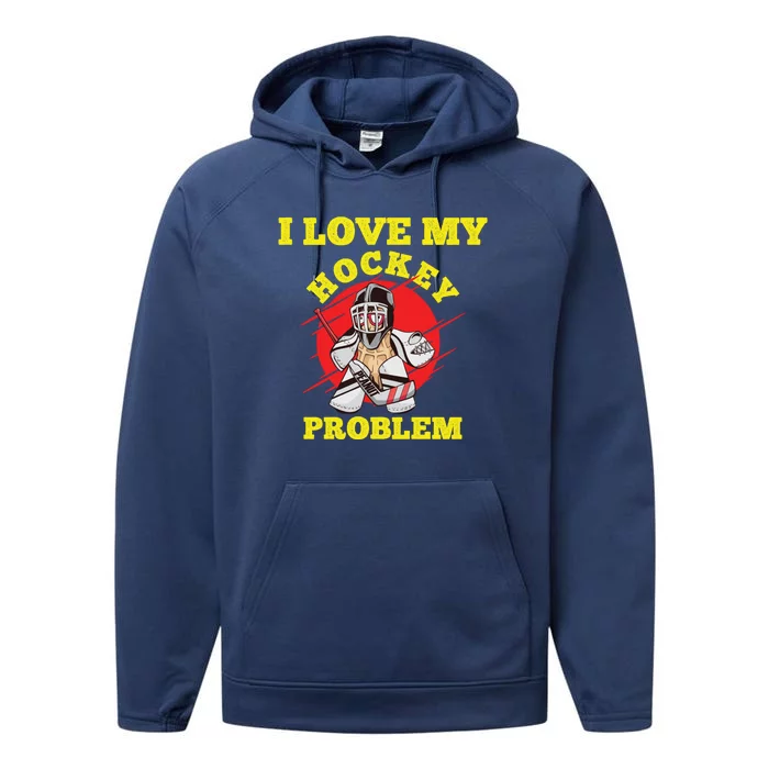 Love Hockey Sports Problem Icehockey Playoffs Hockey Stick Cool Gift Performance Fleece Hoodie