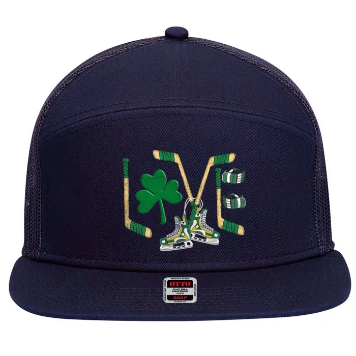 Love Hockey St Patrick's Day 7 Panel Mesh Trucker Snapback Hat