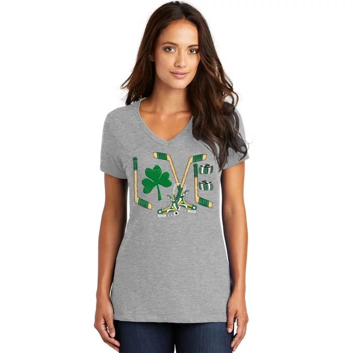 Love Hockey St Patrick's Day Women's V-Neck T-Shirt