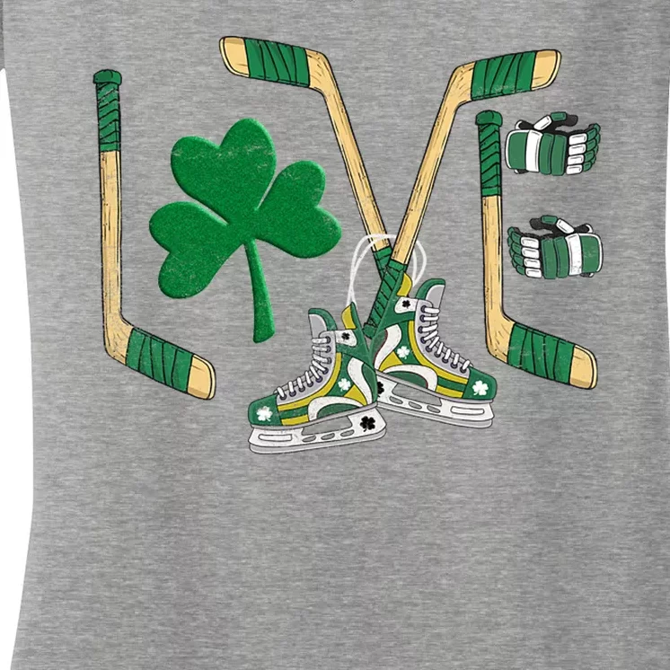 Love Hockey St Patrick's Day Women's V-Neck T-Shirt