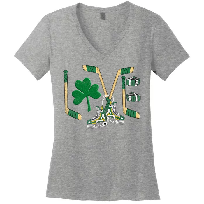 Love Hockey St Patrick's Day Women's V-Neck T-Shirt