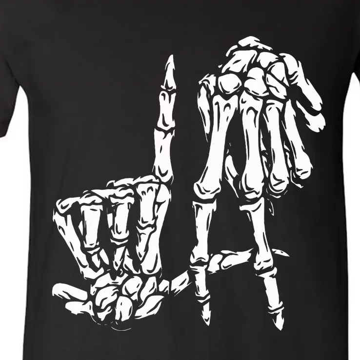 La Hand Sign Lazy Diy Halloween Costume Skeleton Los Angeles V-Neck T-Shirt