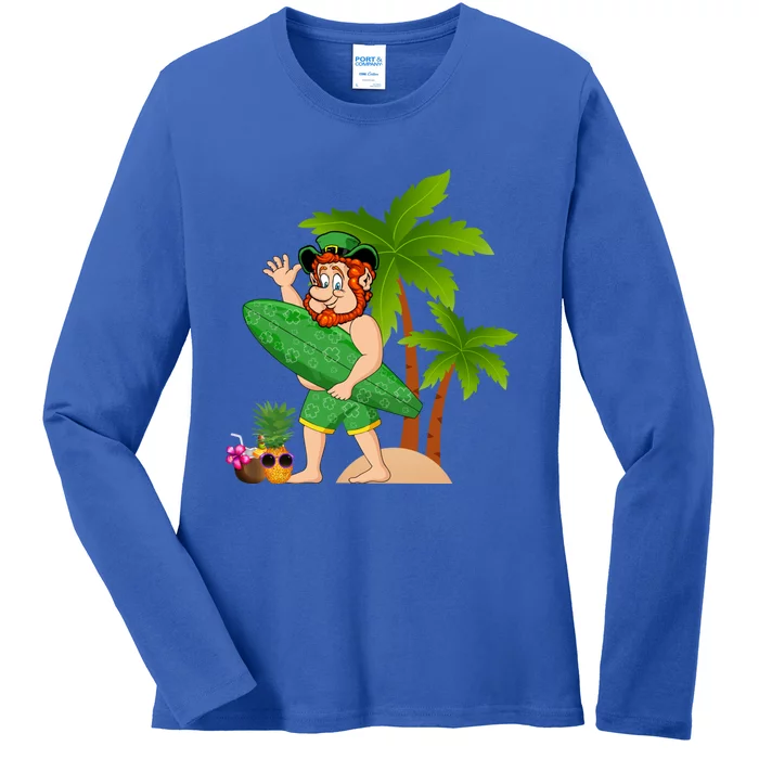 Leprechaun Hawaiian Surfing St Patricks Day Hawaii Gift Ladies Long Sleeve Shirt