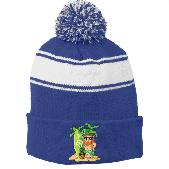 Leprechaun Hawaiian Surfing St Patricks Day Hawaii Gift Stripe Pom Pom Beanie