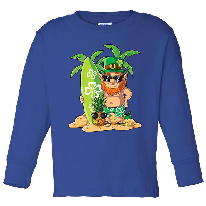 Leprechaun Hawaiian Surfing St Patricks Day Hawaii Gift Toddler Long Sleeve Shirt